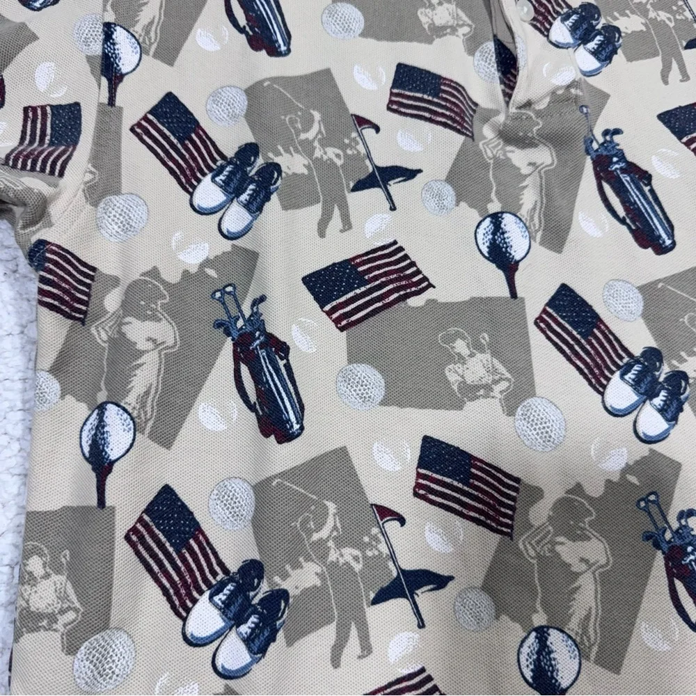 C&B Sport CROFT & BARROW Polo Shirt Mens S Golf Ball USA Flag Print